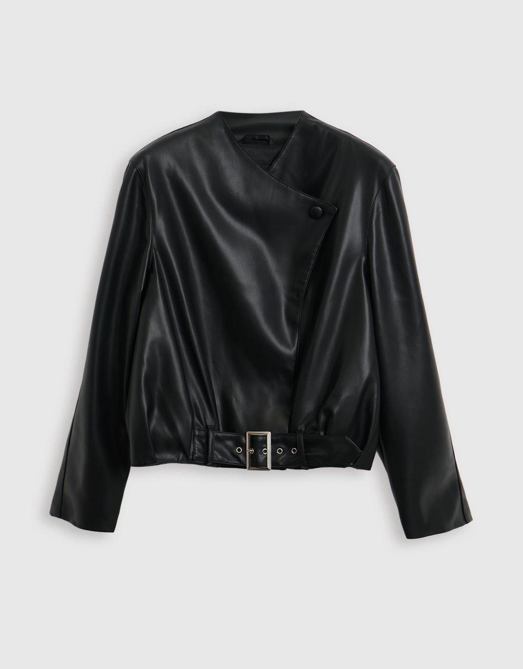 Faux Leather Bomber Jacket in Black
