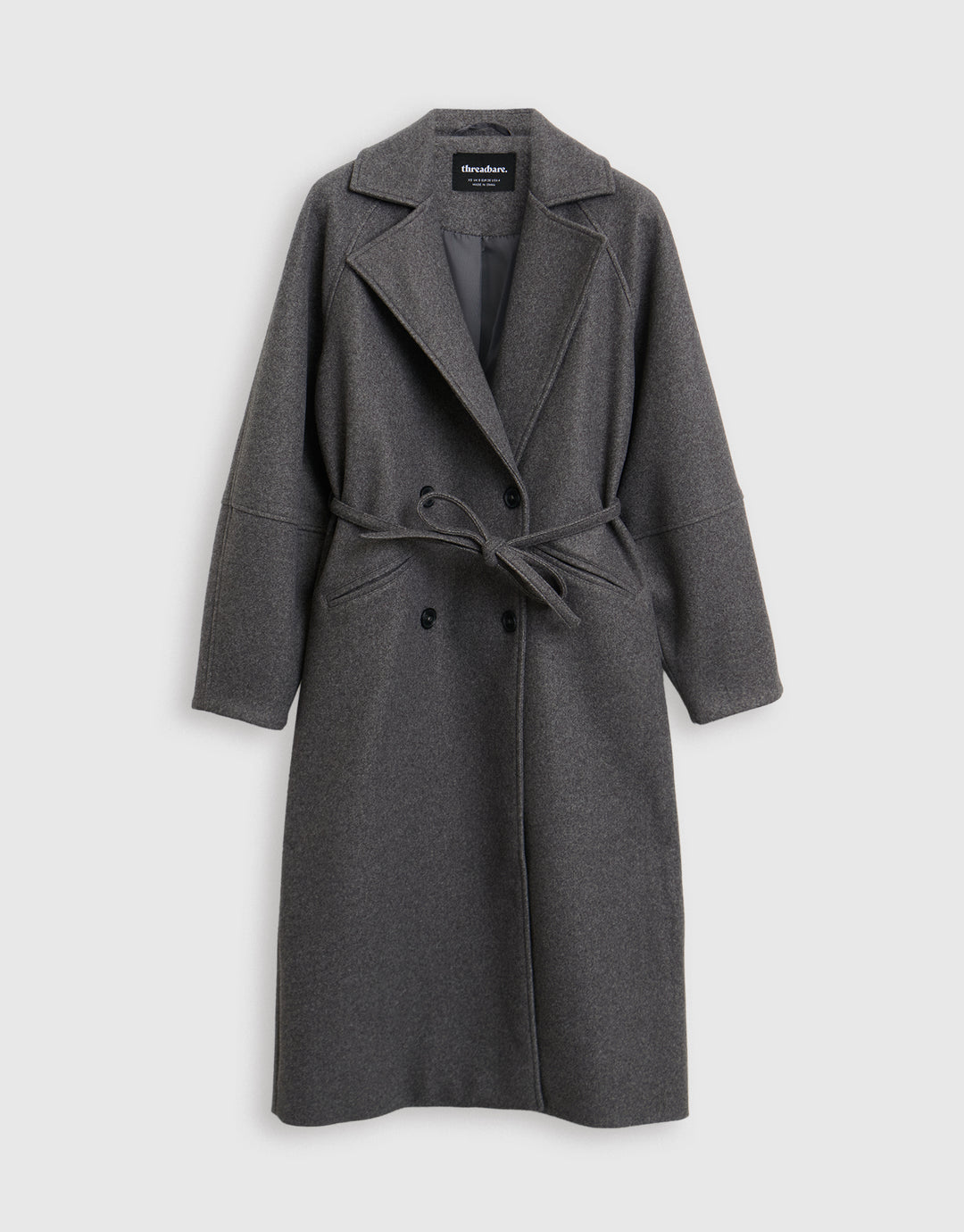 Threadbare Longline Cocoon Coat in Grey - mannequin image