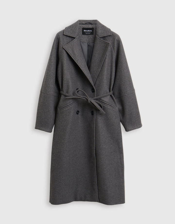 Threadbare Longline Cocoon Coat in Grey - mannequin image
