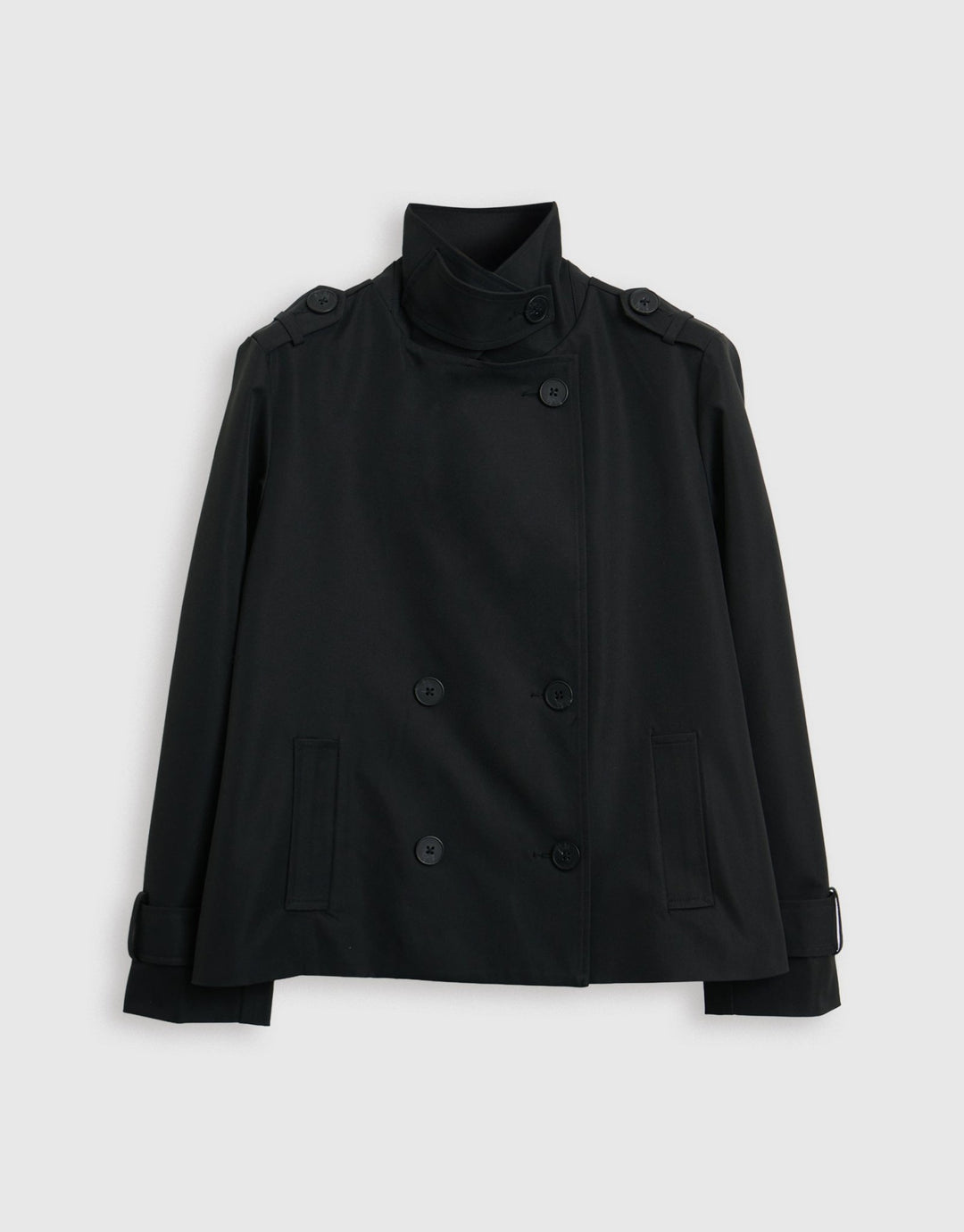 Threadbare The Relaxed Funnel Neck Short Trench Coat in Black - mannequin image