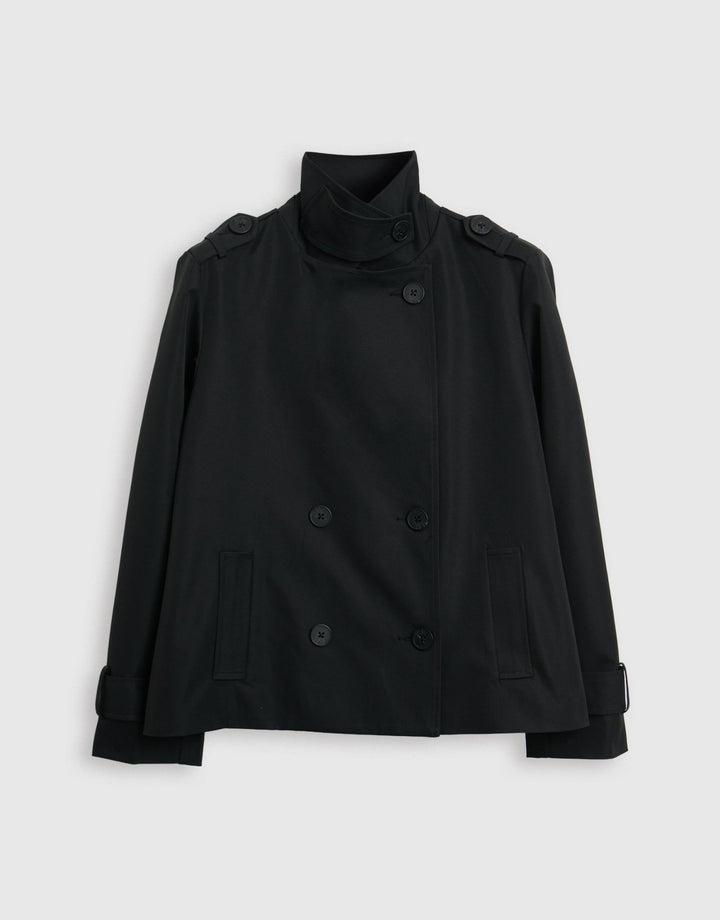 Threadbare The Relaxed Funnel Neck Short Trench Coat in Black - mannequin image