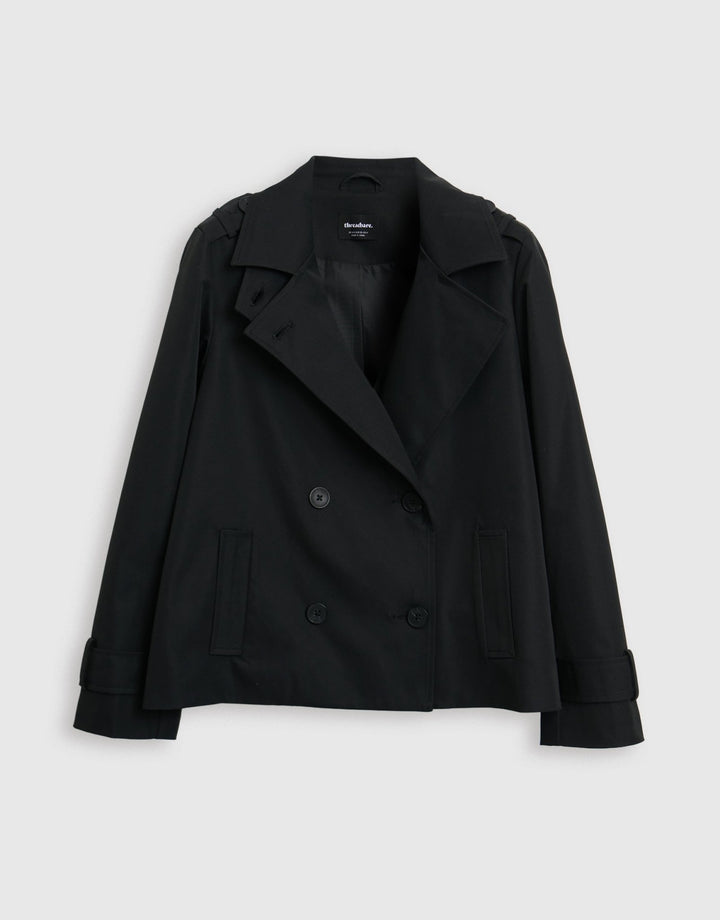 Threadbare The Relaxed Funnel Neck Short Trench Coat in Black - mannequin image