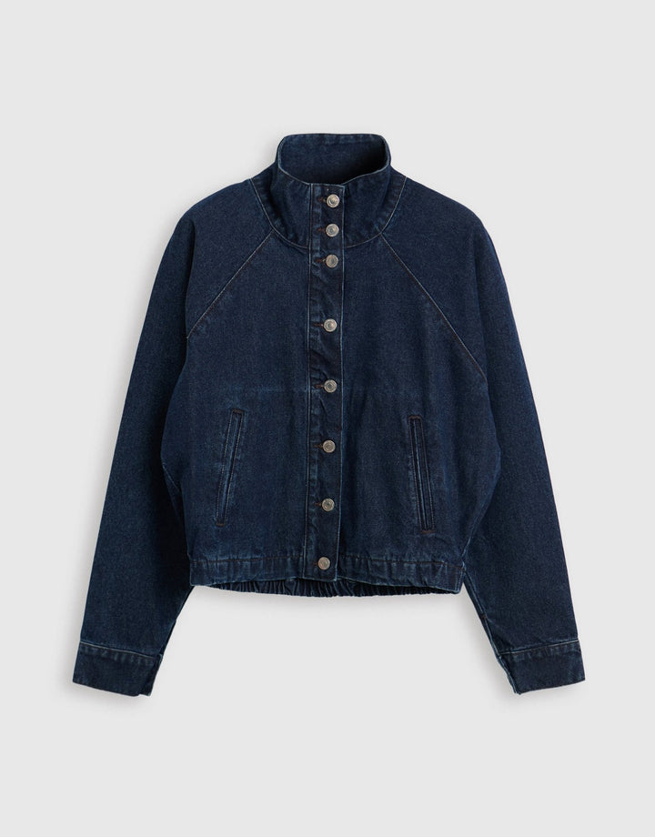 Threadbare Denim Bomber Jacket in Indigo - mannequin image