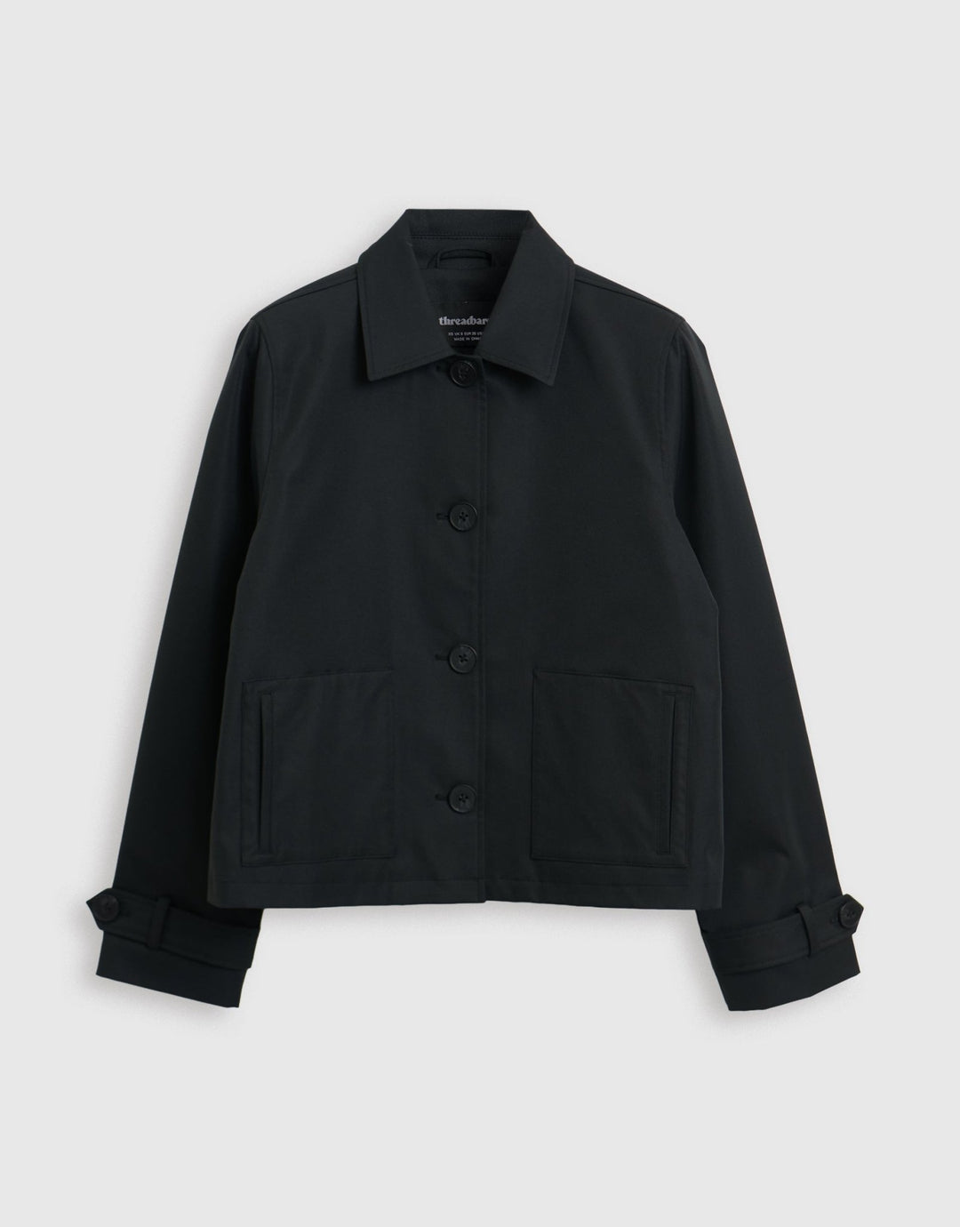 Threadbare Scarf Detail Cropped Trench Coat in Black - mannequin image