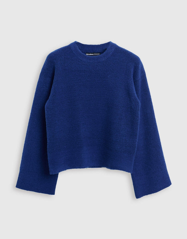 Threadbare Relaxed Fit Crew Neck Jumper in Blue - mannequin image
