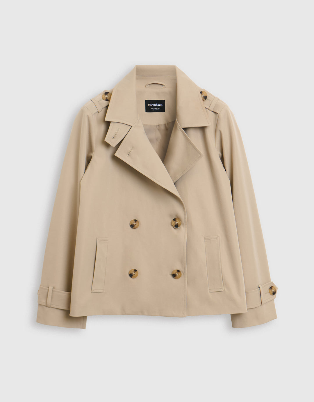 The Relaxed Funnel Neck Short Trench Coat in Stone