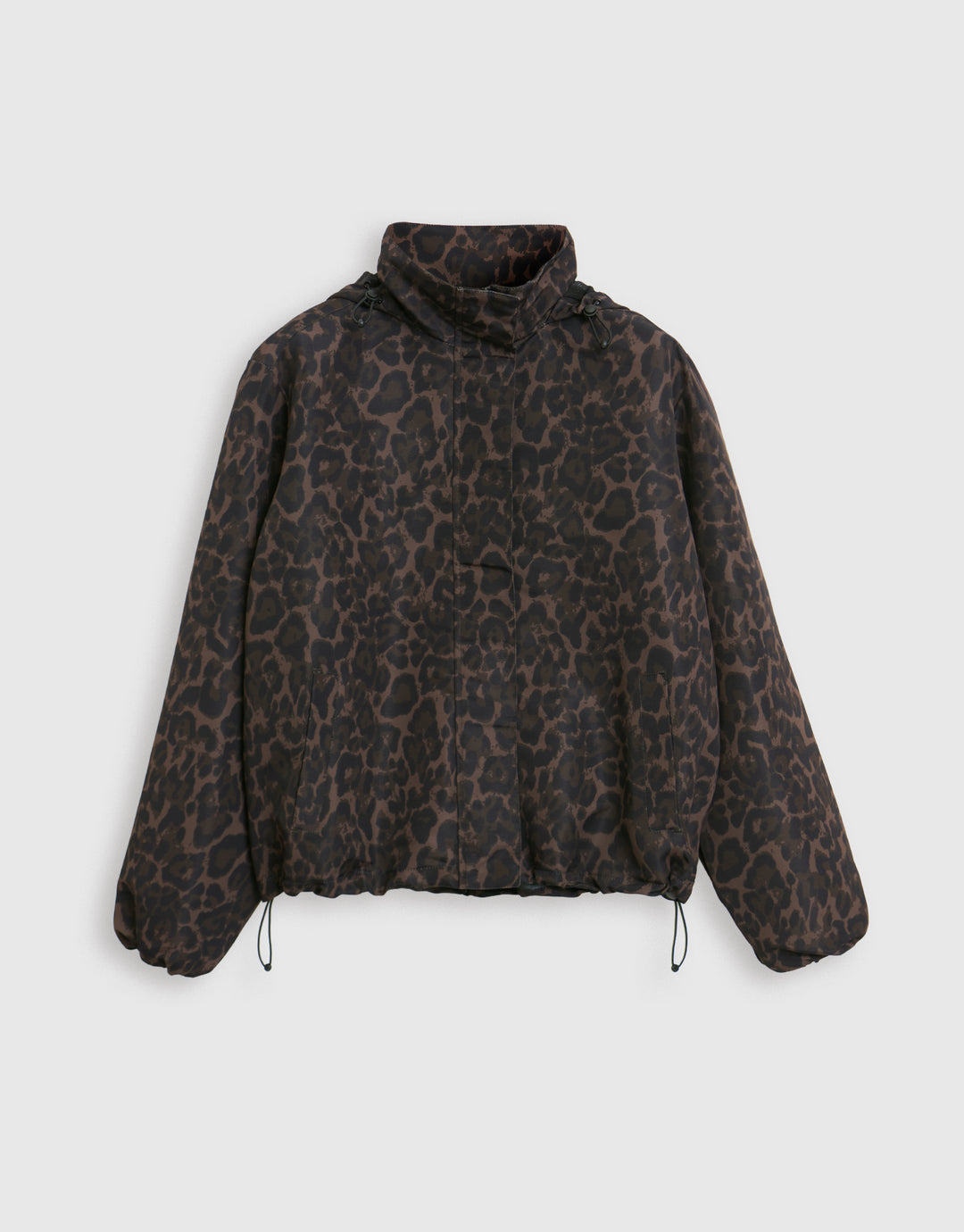 Threadbare Showerproof Funnel Neck Rain Mac in Leopard Print - mannequin image