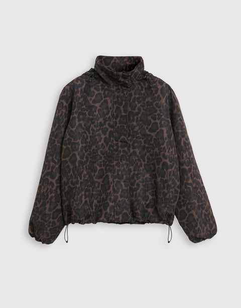 Threadbare Showerproof Funnel Neck Rain Mac in Leopard Print - mannequin image