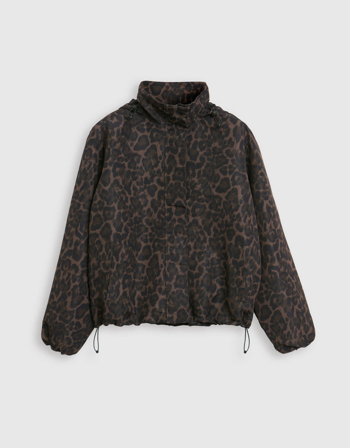 Threadbare Showerproof Funnel Neck Rain Mac in Leopard Print - mannequin image