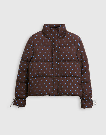 Threadbare Funnel Neck Puffer Coat in Chocolate Brown Polka Dot - mannequin image
