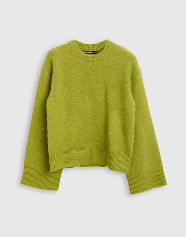 Relaxed Fit Crew Neck Jumper in Green