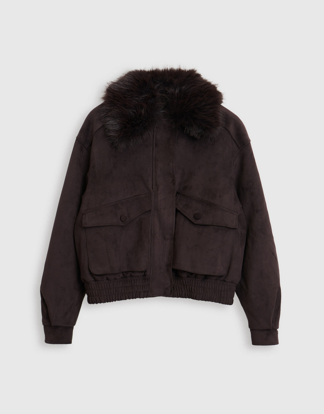 Threadbare Faux Suede Fur Collared Jacket in Chocolate Brown - mannequin image