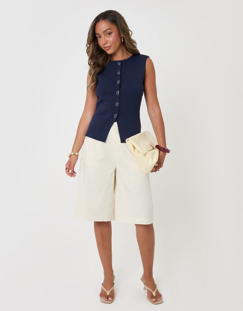 Threadbare Ribbed Knitted Waistcoat in Navy - full body