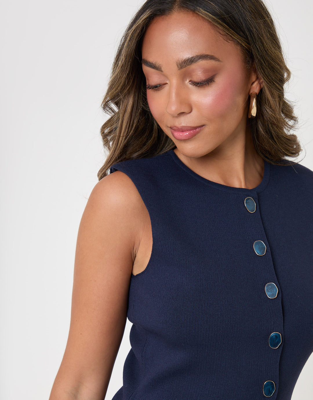 Threadbare Ribbed Knitted Waistcoat in Navy - close up
