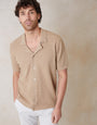 Brown Textured Revere Collar Knitted Shirt