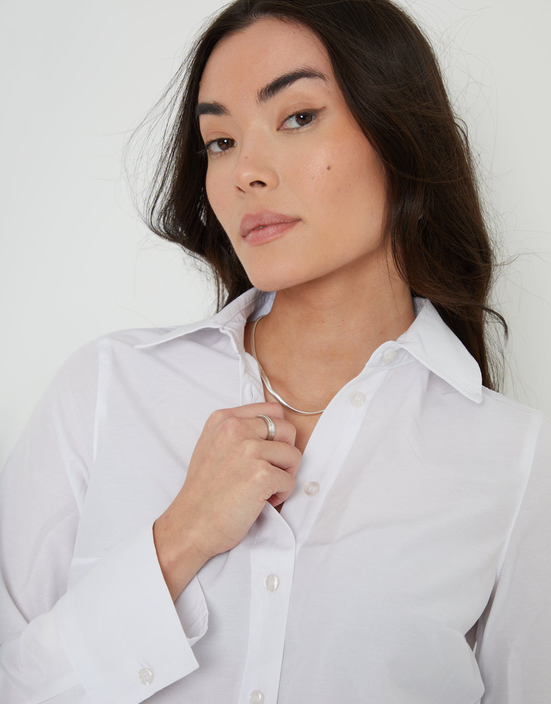 White Long Sleeve Cropped Shirt