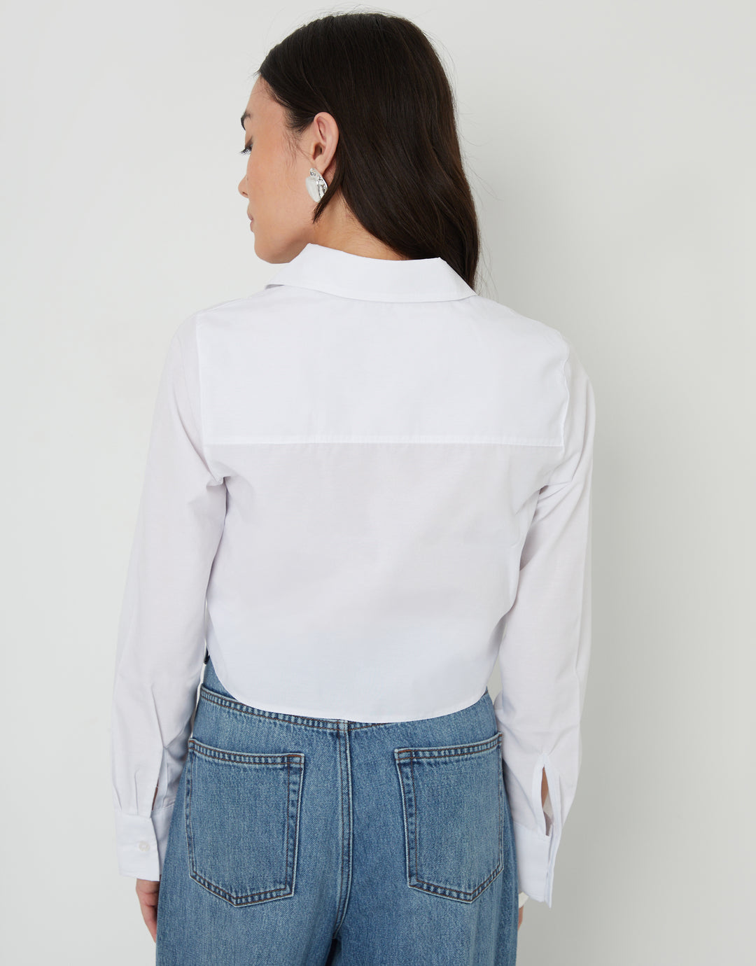 White Long Sleeve Cropped Shirt