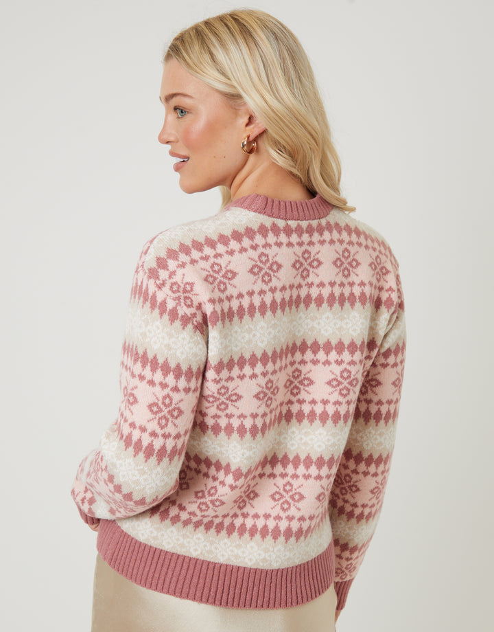 Pink Knitted Sequin Fairisle Jumper