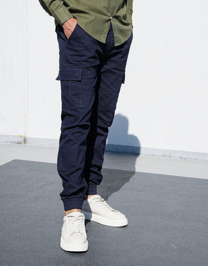 Navy Slim Fit Cargo Trousers