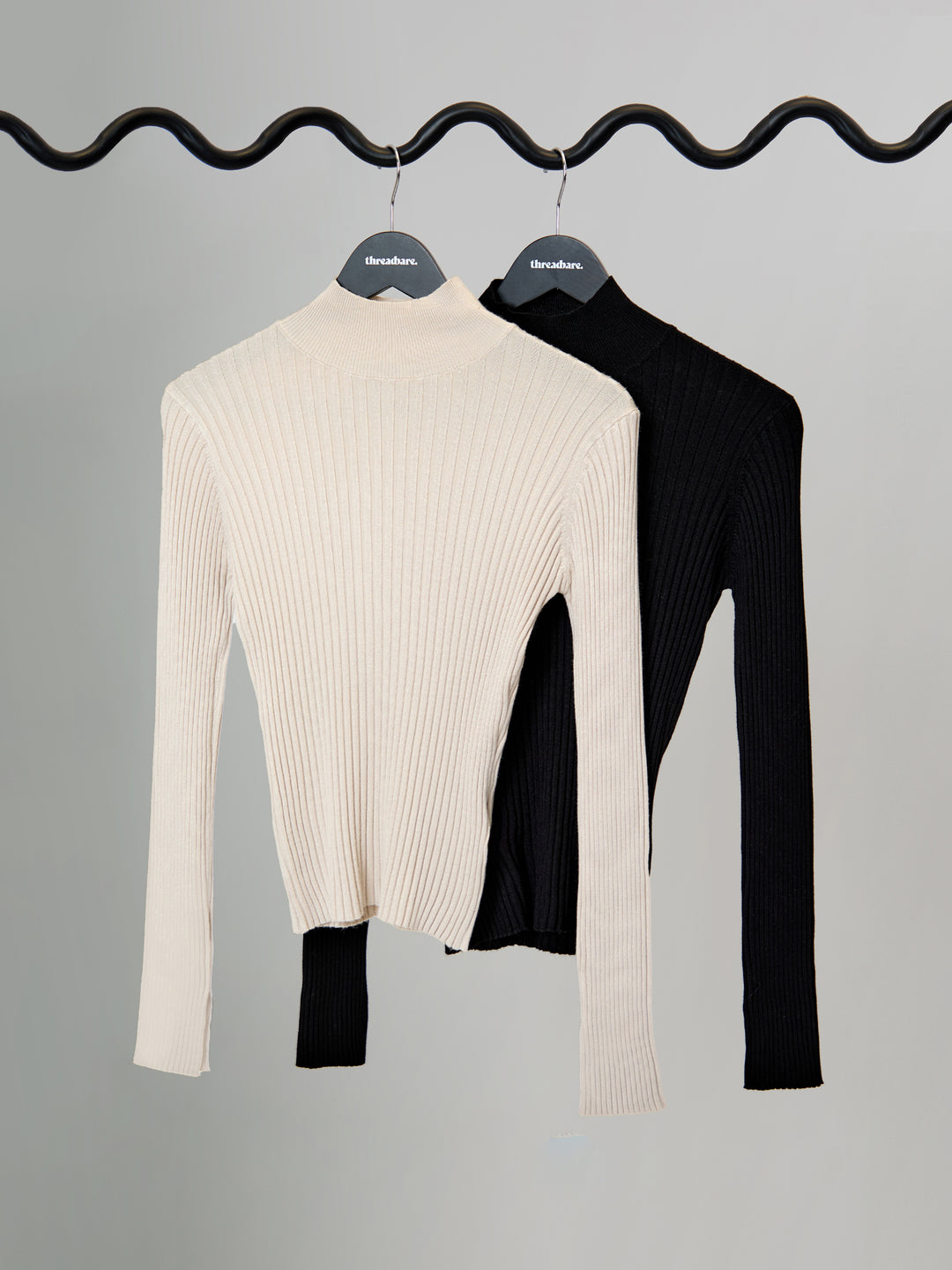 Black & Ecru Ribbed Knit High Neck Jumpers (2 Pack)