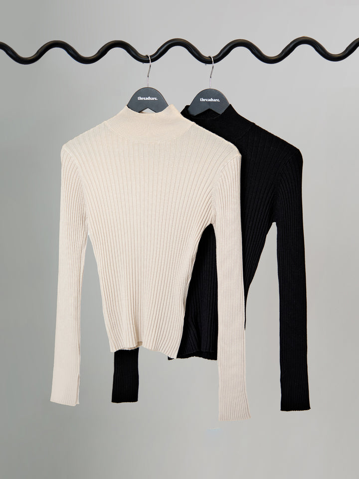 Black & Ecru Ribbed Knit High Neck Jumpers (2 Pack)