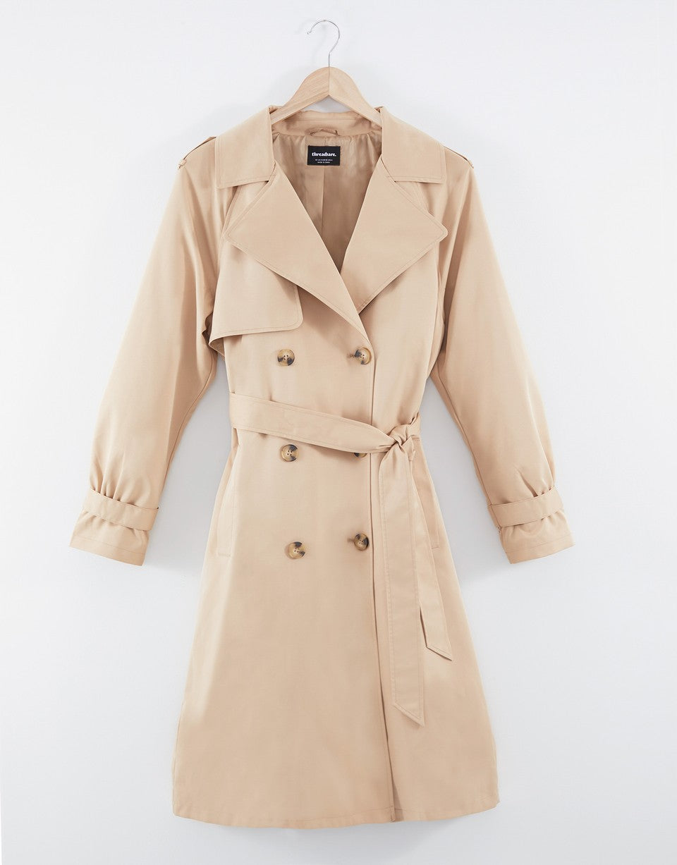 Stone Double Breasted Trench Coat