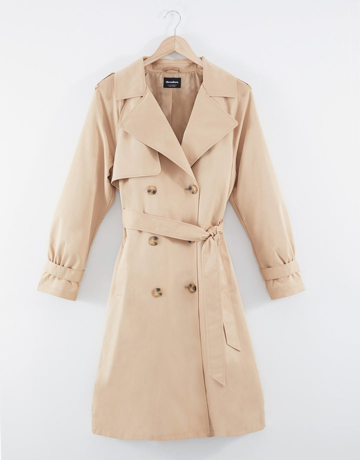 Stone Double Breasted Trench Coat