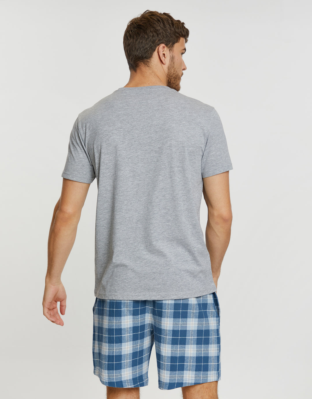 Grey Marl & Light Blue Check Loungewear Set (2-Piece Set)