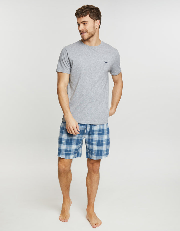 Grey Marl & Light Blue Check Loungewear Set (2-Piece Set)