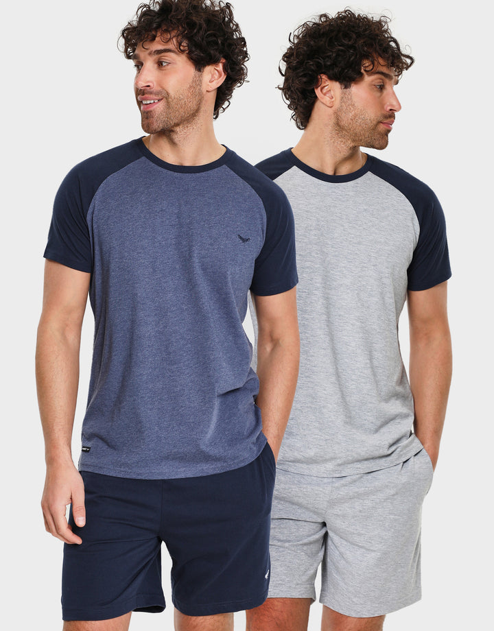 Grey Marl & Navy Raglan Loungewear Set (4-Piece Set) (2 Pack)