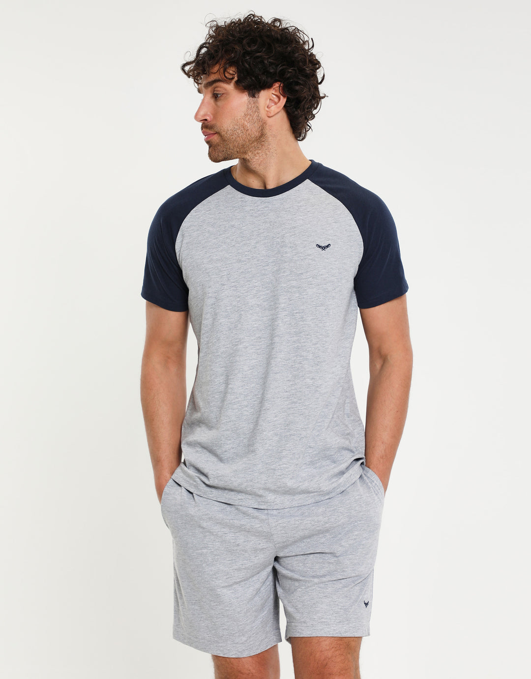 Grey Marl & Navy Raglan Loungewear Set (4-Piece Set) (2 Pack)