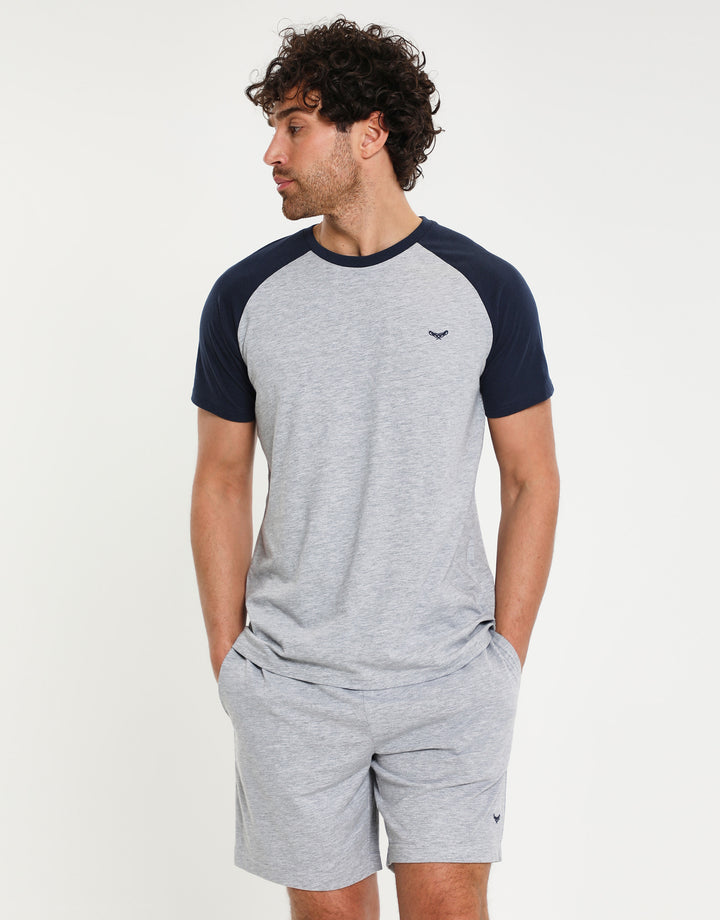 Grey Marl & Navy Raglan Loungewear Set (4-Piece Set) (2 Pack)