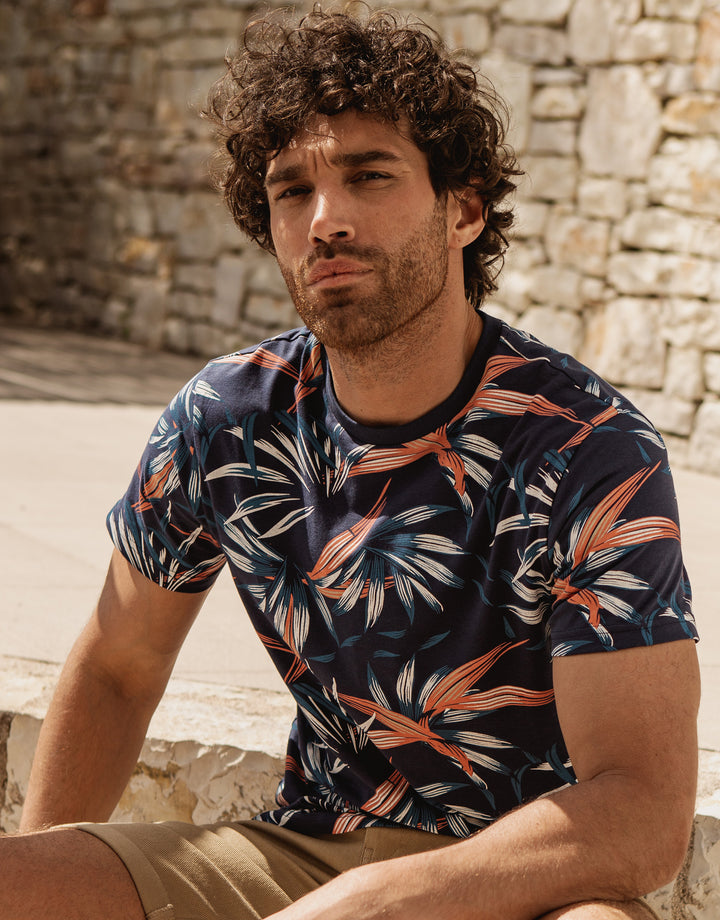 Navy Floral Print Short Sleeve T-Shirt