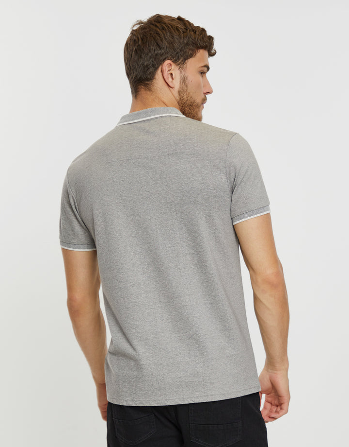 Grey Two Tone Pique Classic Polo Shirt