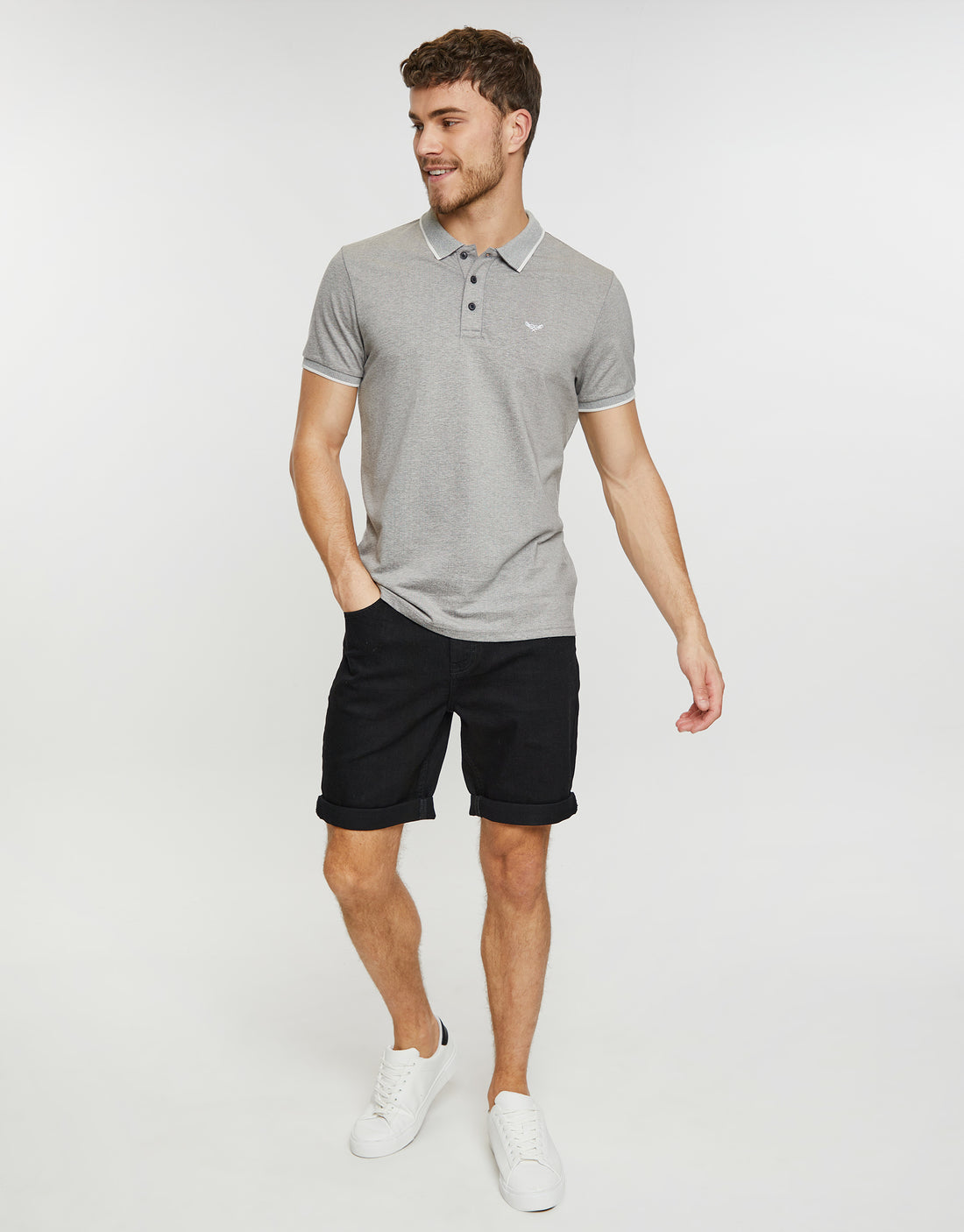 Men's Grey Two Tone Pique Classic Short Sleeve Polo Shirt – Threadbare