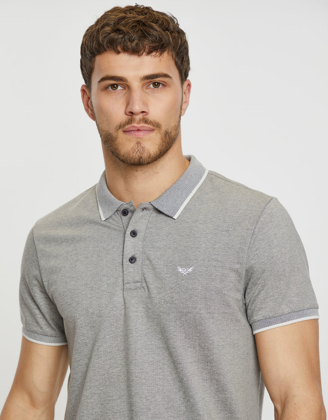 Men's Grey Two Tone Pique Classic Short Sleeve Polo Shirt – Threadbare