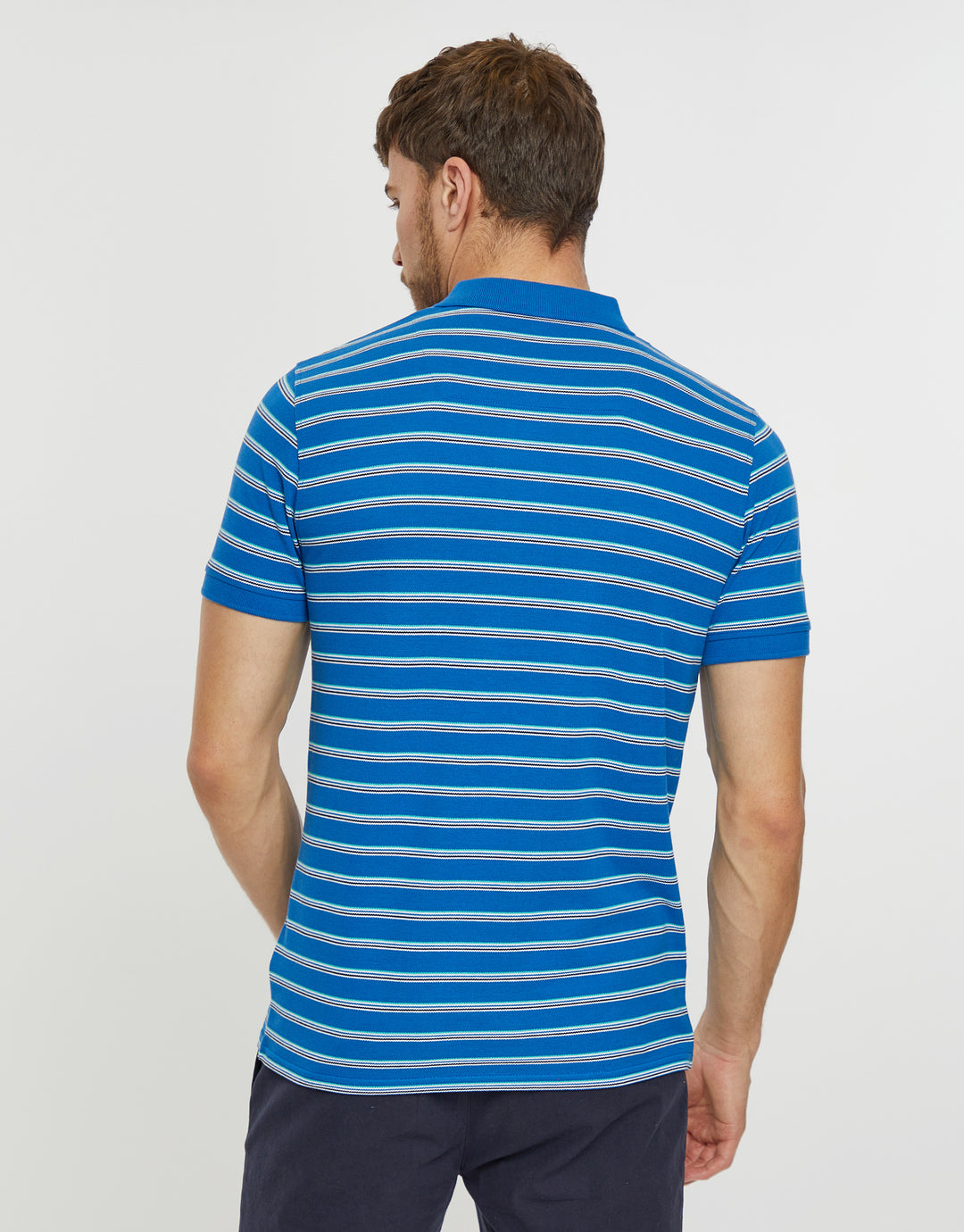 Blue Stripe Zip Collar Polo Shirt