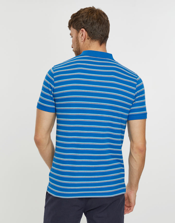 Blue Stripe Zip Collar Polo Shirt