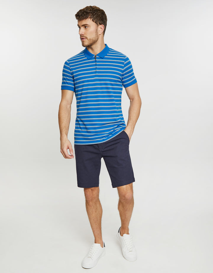 Blue Stripe Zip Collar Polo Shirt