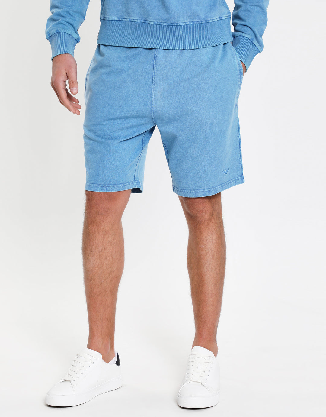 Blue Dye Effect Cotton Fleece Shorts