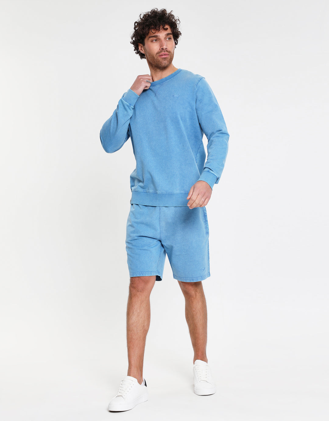 Blue Dye Effect Cotton Fleece Shorts