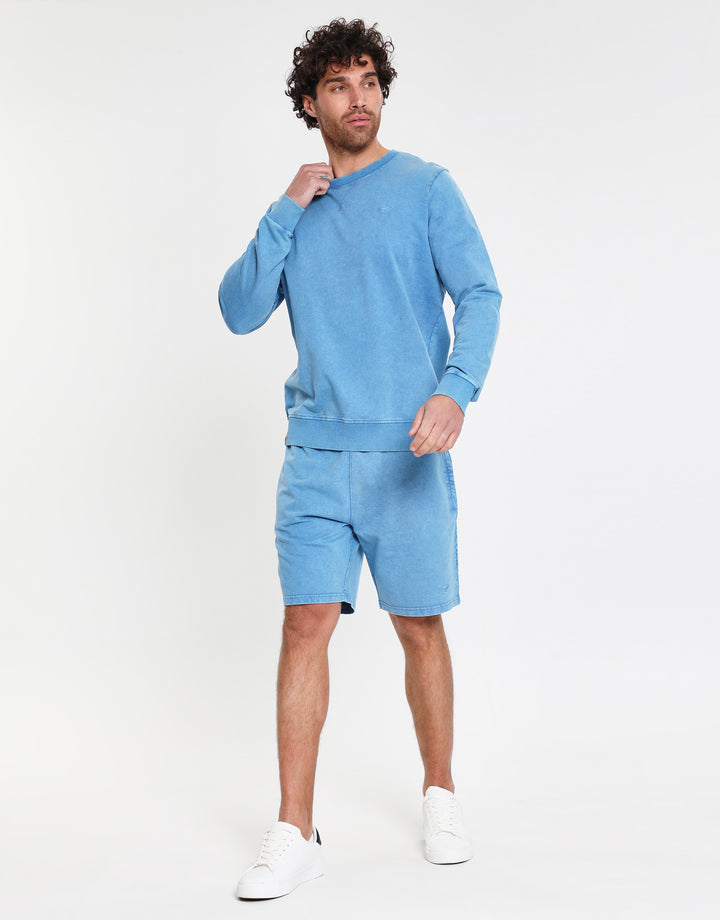 Blue Dye Effect Cotton Fleece Shorts