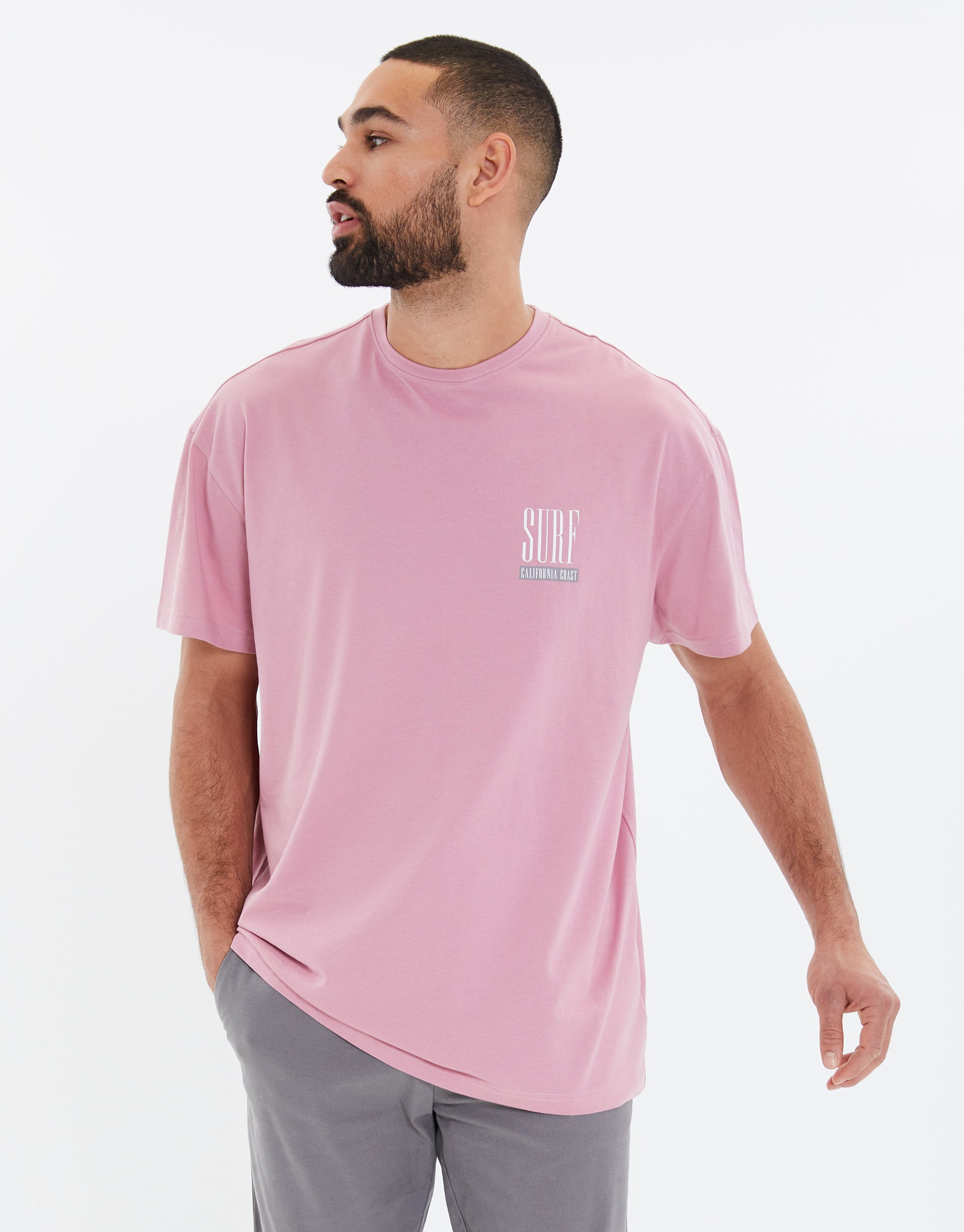 Threadbare Men's Vintage Pink Surf Graphic Print Single Jersey