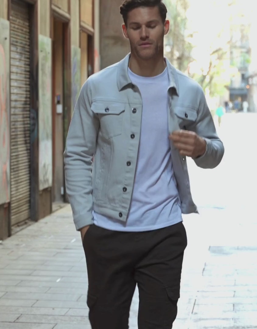 Ecru Cotton Twill Denim Style Jacket