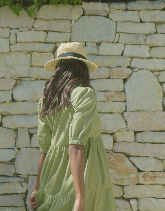 Khaki Green Button Down Collared Tiered Maxi Shirt Dress