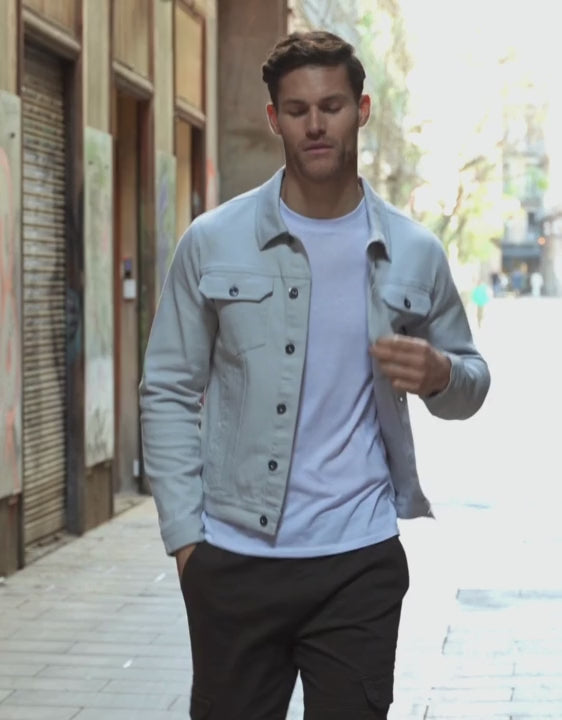 Ecru Cotton Twill Denim Style Jacket