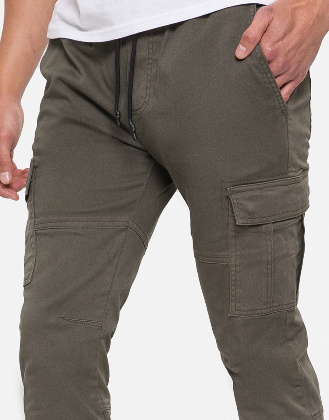 Khaki Green Slim Fit Cargo Trousers