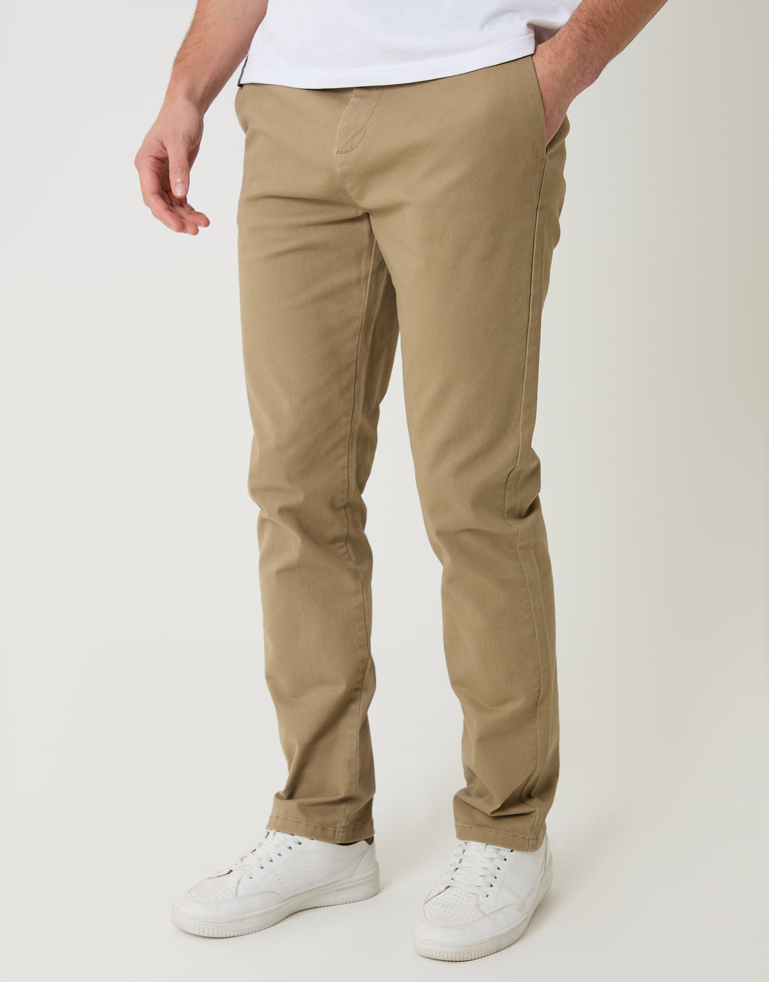 Dark Stone Cotton Blend Slim Fit Trousers
