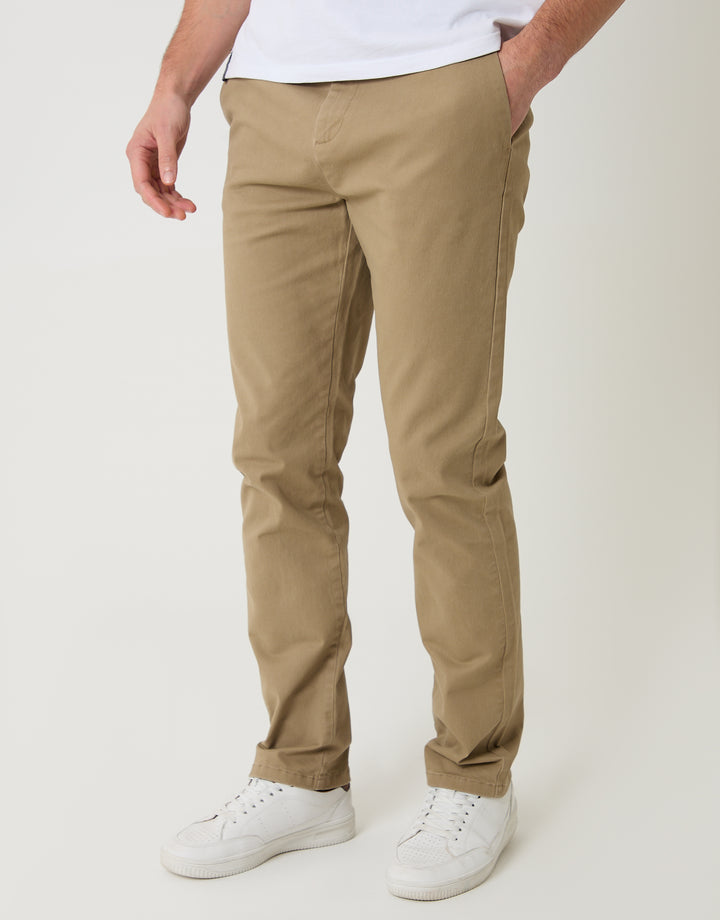 Dark Stone Cotton Blend Slim Fit Trousers