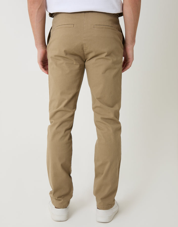 Dark Stone Cotton Blend Slim Fit Trousers